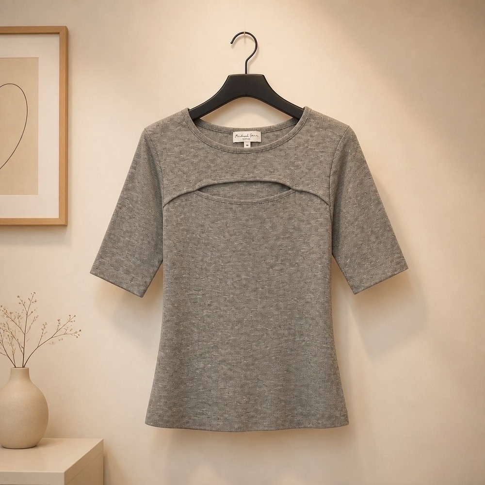 Michael Stars Gray Ribbed Chest Cutout Top M Minimalist Fitted Going Out Shirt